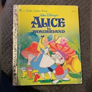 Alice in Wonderland Book vtg rabbit time Disney little golden book
